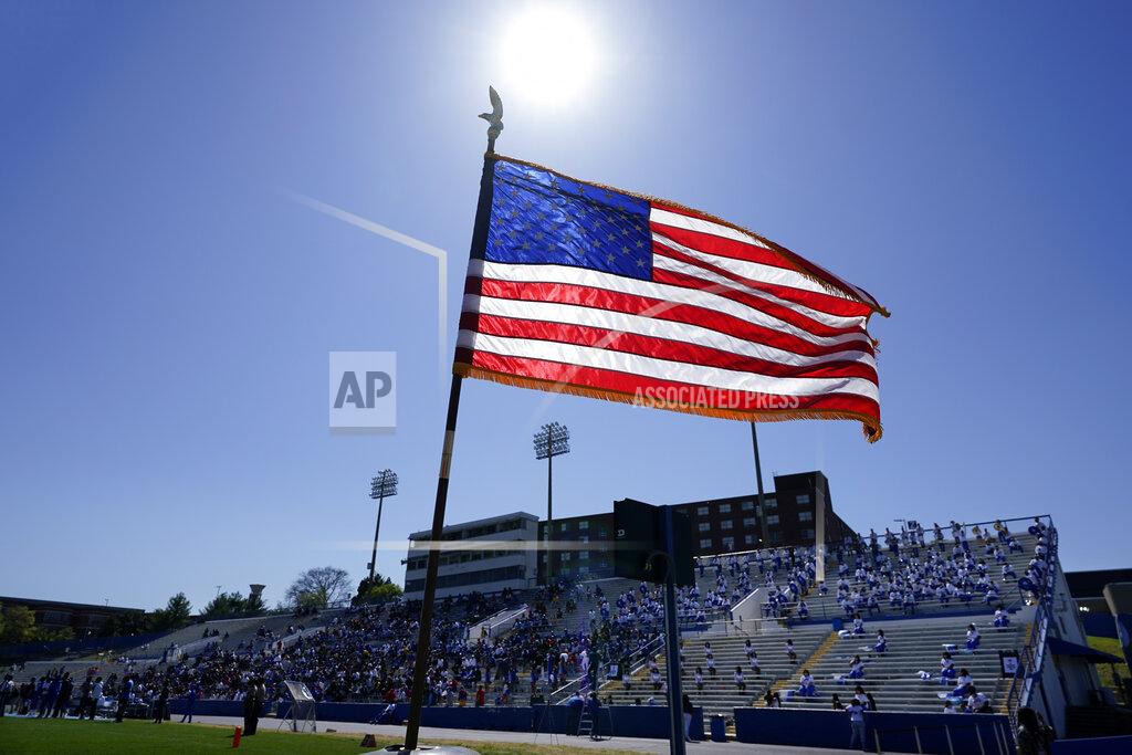 Mark Humphrey Fans watch an NCAA college football game between Tennessee State and Southeast Missouri State on Sunday, April 11, 2021, in Nashville, Tenn. Because of COVID-19, the OVC postponed the 2020 season to the spring, and the decision was made to play games on Sunday because member schools needed flexibility to staff all the spring sports. (AP Photo/Mark Humphrey)