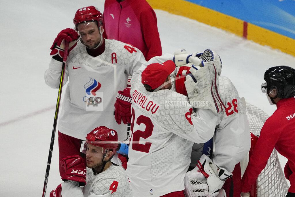 Jae C. Hong The Russian Olympic Committee reacts after losing to Finland in the men's gold medal hockey game at the 2022 Winter Olympics, Sunday, Feb. 20, 2022, in Beijing. (AP Photo/Jae C. Hong)