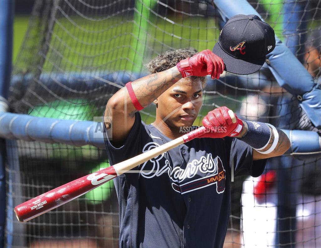Curtis Compton / Curtis.compton@Ajc.com Atlanta Braves outfielder Cristian Pache takes batting practice during baseball spring training at CoolToday Park in North Port, Fla., Wednesday, Feb. 24, 2021. (Curtis Compton/Atlanta Journal-Constitution via AP)