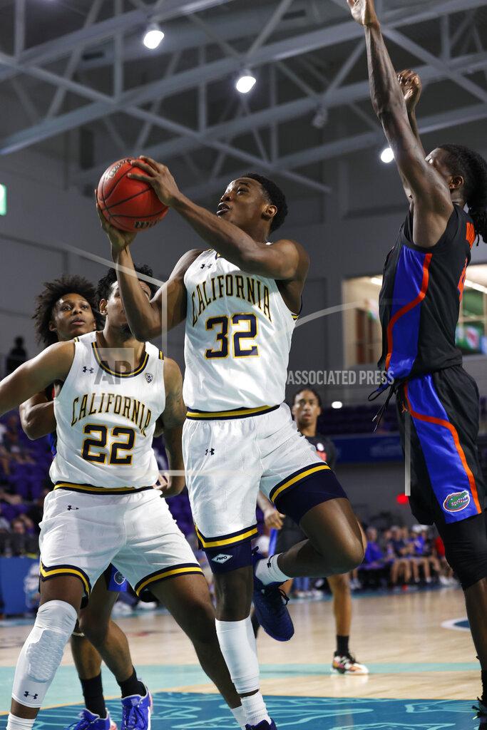 Scott Audette California guard Jalen Celestine (32) drives to the basket against Florida during the second half of an NCAA college basketball game on Monday, Nov. 22, 2021, in Fort Myers, Fla. (AP Photo/Scott Audette)
