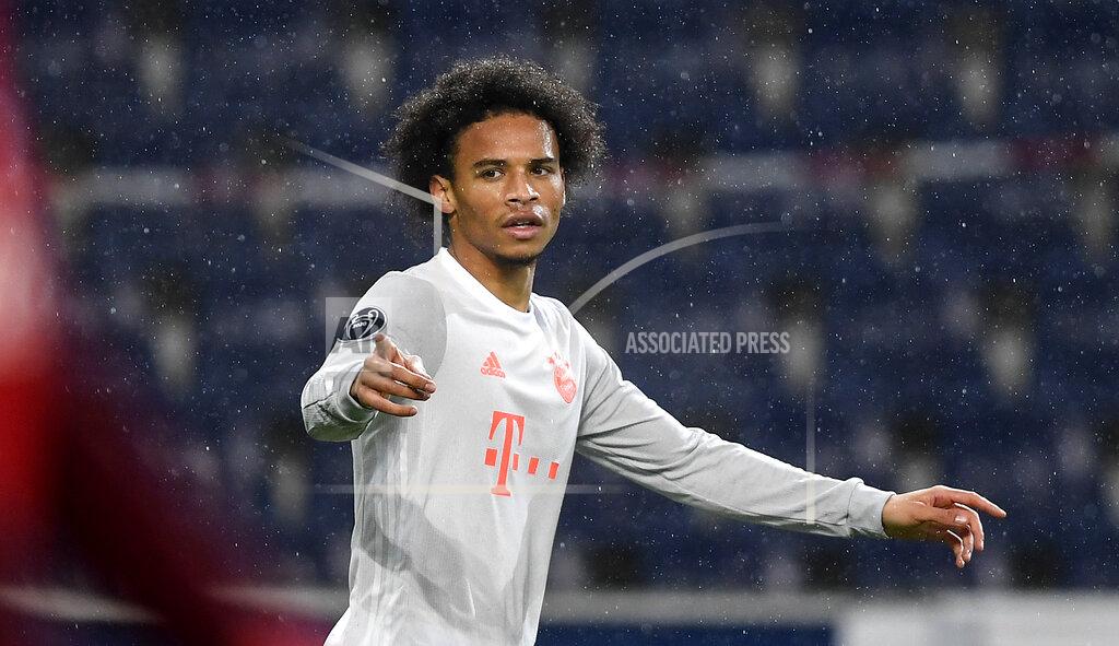 Andreas Schaad Bayern's Leroy Sane celebrates after he scored his side's 4th goal during the Champions League group A soccer match between RB Salzburg and Bayern Munich in Salzburg, Austria, Tuesday, Nov. 3, 2020. (AP Photo/Andreas Schaad)