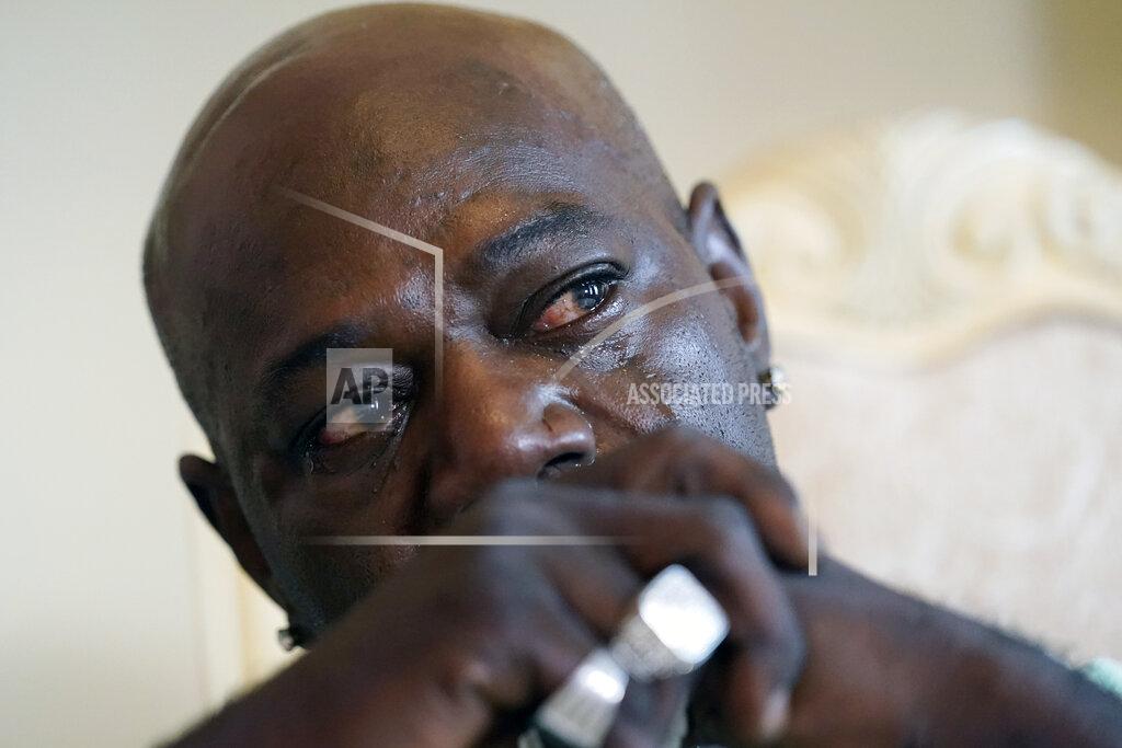 Rogelio V. Solis Aaron Larry Bowman cries during an interview at his attorney's office in Monroe, La., Thursday, Aug. 5, 2021, as he discusses his injuries resulting from a Louisiana State trooper pummeling him with a flashlight during a traffic stop in 2019. State police didn’t investigate the attack until 536 days later, and only did so after a civil lawsuit from Bowman, who was left with a broken jaw, ribs, and wrist, as well as a gash to his head that required six staples to close.
“I thought I was going to die that night,” he says. (AP Photo/Rogelio V. Solis)