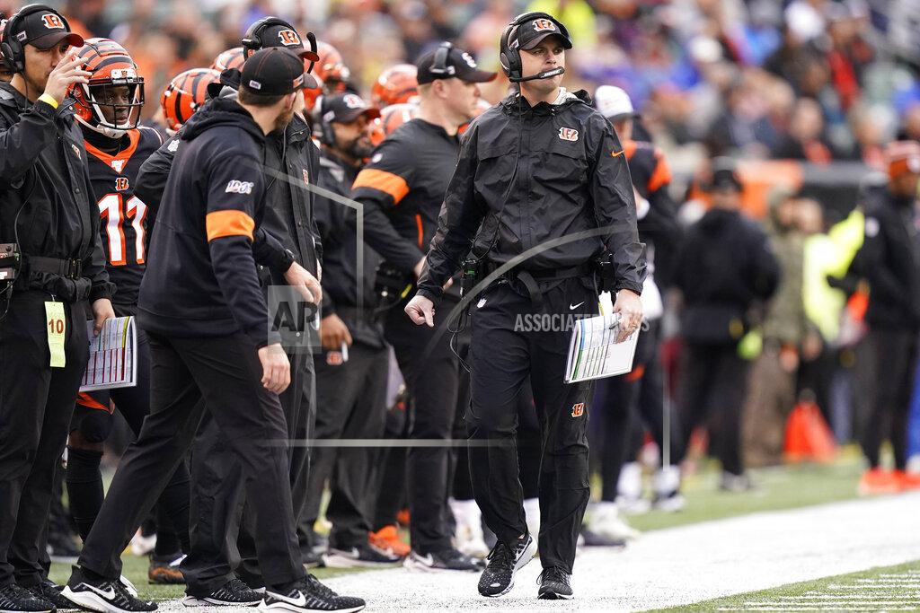 Bryan Woolston Cincinnati Bengals head coach Zac Taylor watches during the first half of an NFL football game against the Cleveland Browns, Sunday, Dec. 29, 2019, in Cincinnati. (AP Photo/Bryan Woolston)