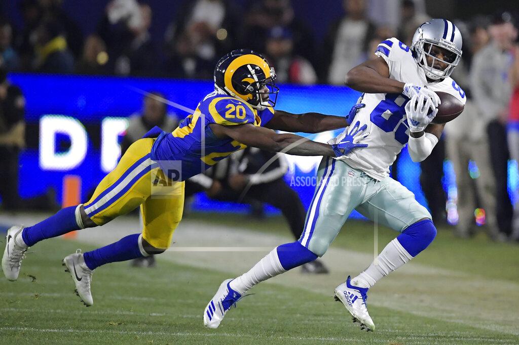 Mark J. Terrill Dallas Cowboys wide receiver Noah Brown catches a pass over Los Angeles Rams free safety Lamarcus Joyner during the second half in an NFL divisional football playoff game Saturday, Jan. 12, 2019, in Los Angeles. (AP Photo/Mark J. Terrill)