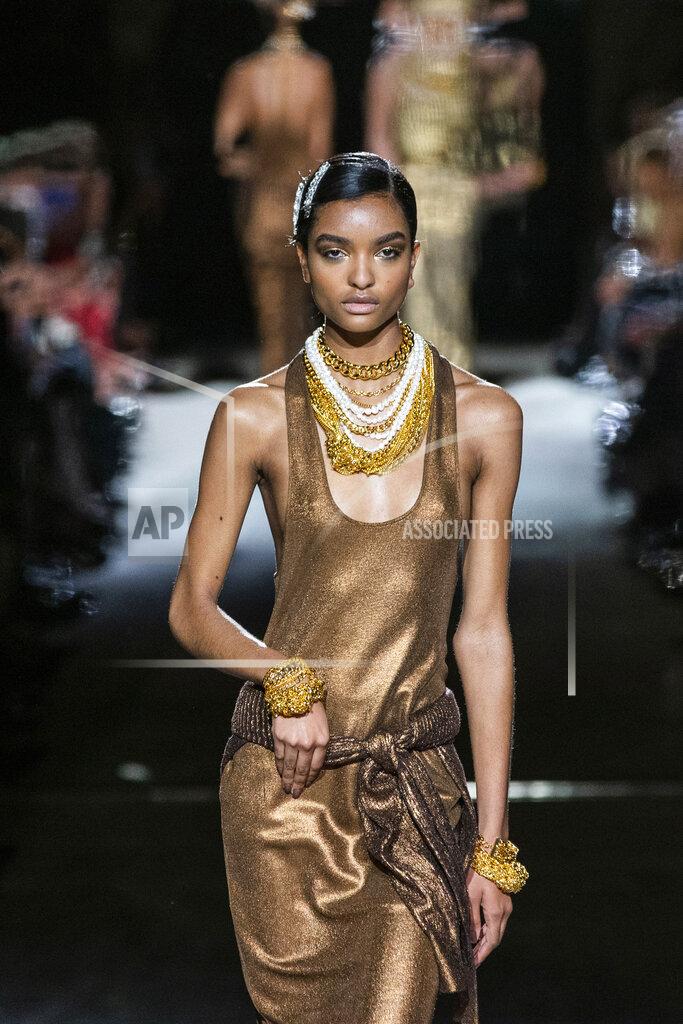 Eduardo Munoz Alvarez A model walks the runway at the Tom Ford spring/summer 2022 fashion show at Lincoln Center during New York Fashion Week on Sunday, Sept. 12, 2021. (AP Photo/Eduardo Munoz Alvarez)