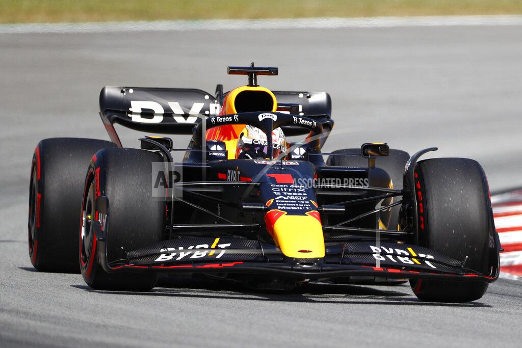 Joan Monfort Red Bull driver Max Verstappen of the Netherlands steers his car during qualifying session at the Barcelona Catalunya racetrack in Montmelo, Spain, Saturday, May 21, 2022. The Formula One race will be held on Sunday. (AP Photo/Joan Monfort)