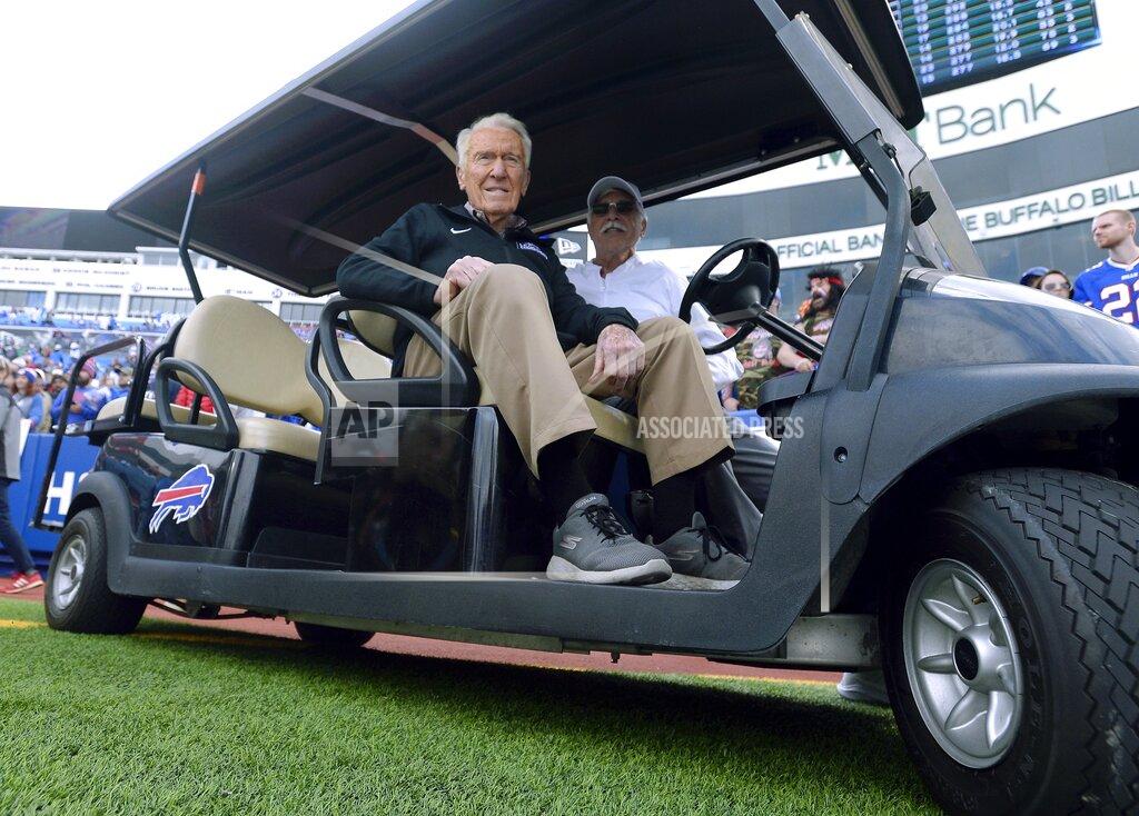 Adrian Kraus Former Buffalo Bills head coach Marv Levy watches the team warm up before an NFL football game between the Bills and the New England Patriots, Sunday, Sept. 29, 2019, in Orchard Park, N.Y. (AP Photo/Adrian Kraus)
