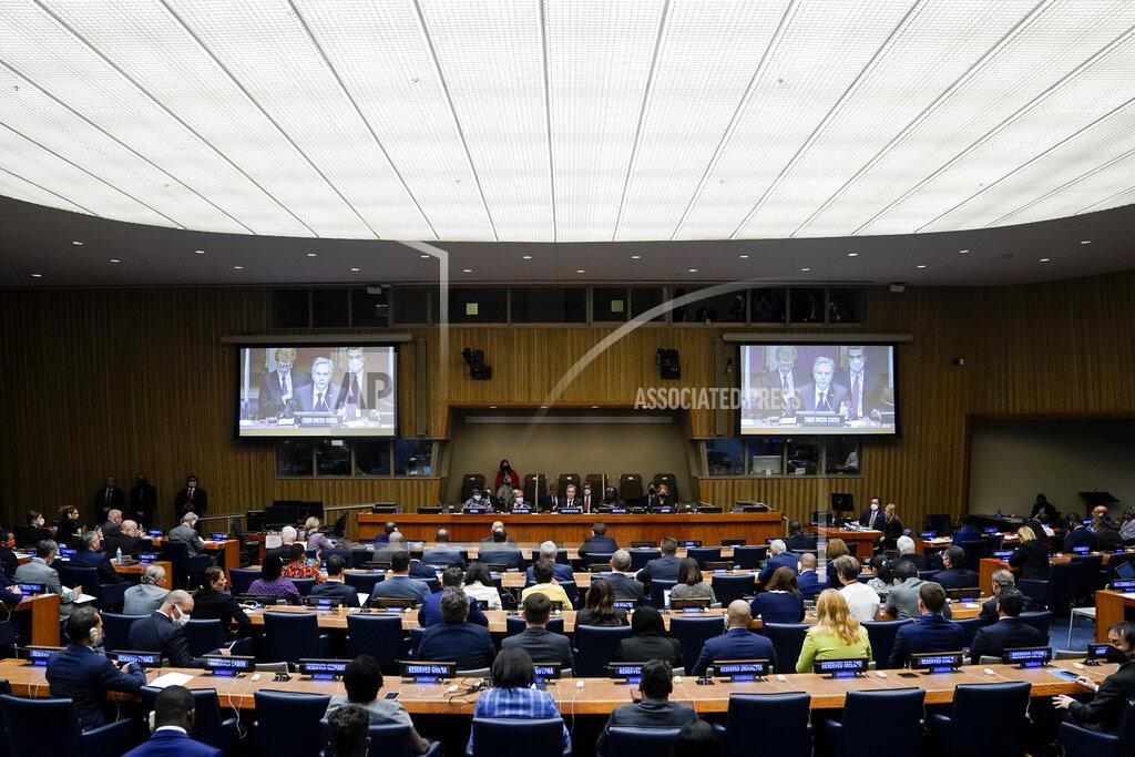 John Minchillo U.S. Secretary of State Antony Blinken chairs a ministerial meeting on growing food insecurity around the world, which has been exacerbated by Russia's war on Ukraine, Wednesday, May 18, 2022, at United Nations headquarters. (AP Photo/John Minchillo)