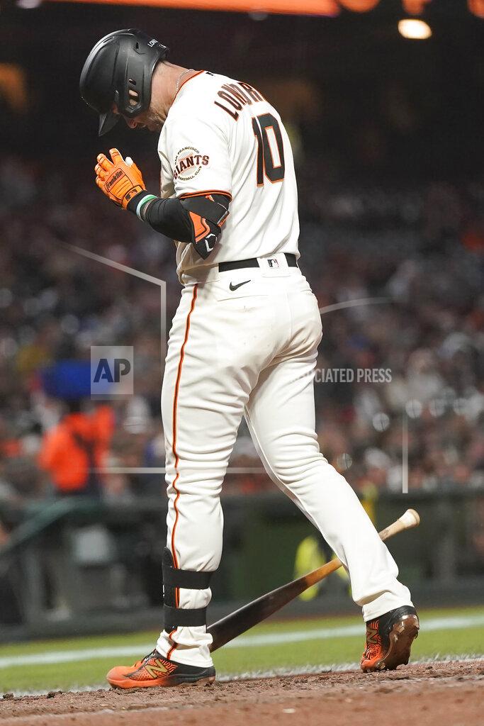 Jeff Chiu San Francisco Giants' Evan Longoria reacts after striking out against the New York Mets during the sixth inning of a baseball game in San Francisco, Monday, May 23, 2022. (AP Photo/Jeff Chiu)