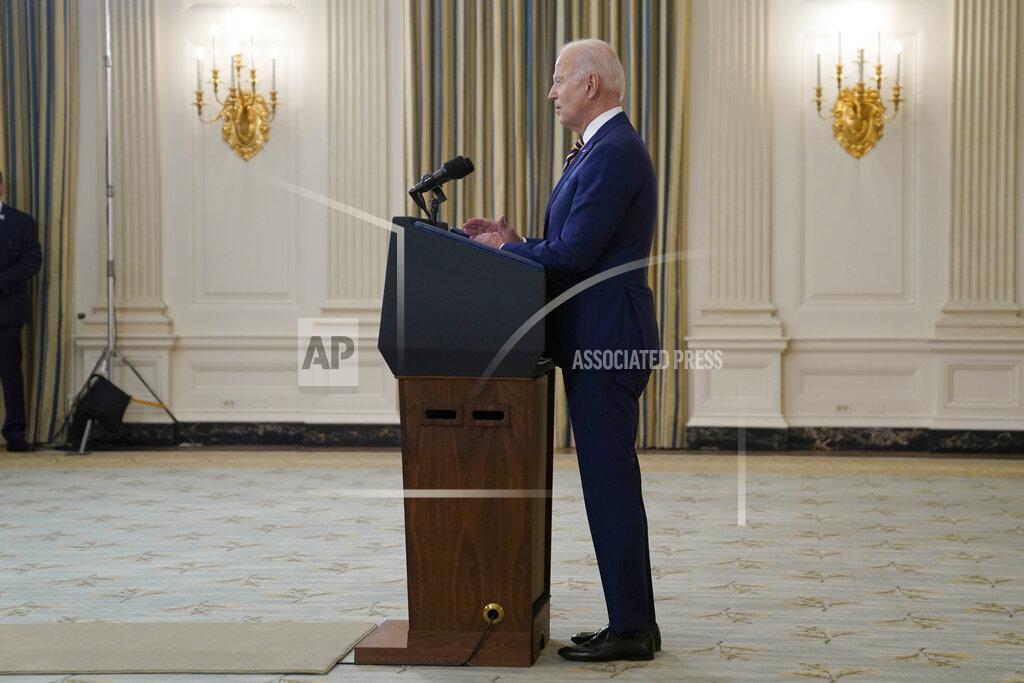 Evan Vucci President Joe Biden speaks about reaching 300 million COVID-19 vaccination shots, in the State Dining Room of the White House, Friday, June 18, 2021, in Washington. (AP Photo/Evan Vucci)