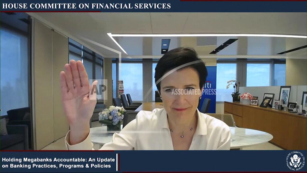 Uncredited This image from video provided by the House Financial Services Committee shows Citigroup CEO Jane Fraser being sworn in to testify virtually to the House Financial Services Committee Thursday, May 27, 2021. (House Financial Services Committee via AP)