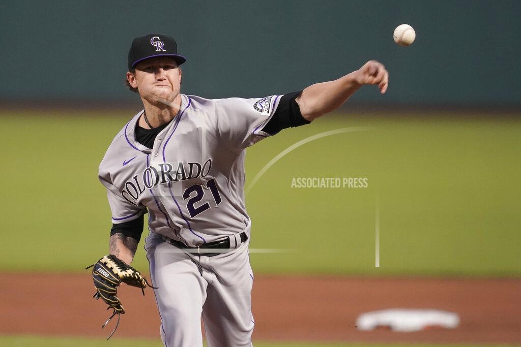 Jeff Chiu Colorado Rockies' Kyle Freeland (21) pitches against the San Francisco Giants during the first inning of a baseball game in San Francisco, Tuesday, Sept. 22, 2020. (AP Photo/Jeff Chiu)