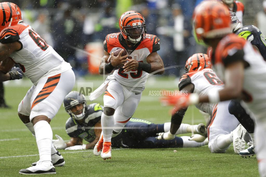 Stephen Brashear Cincinnati Bengals running back Giovani Bernard rushes against the Seattle Seahawks during the second half of an NFL football game Sunday, Sept. 8, 2019, in Seattle. (AP Photo/Stephen Brashear)