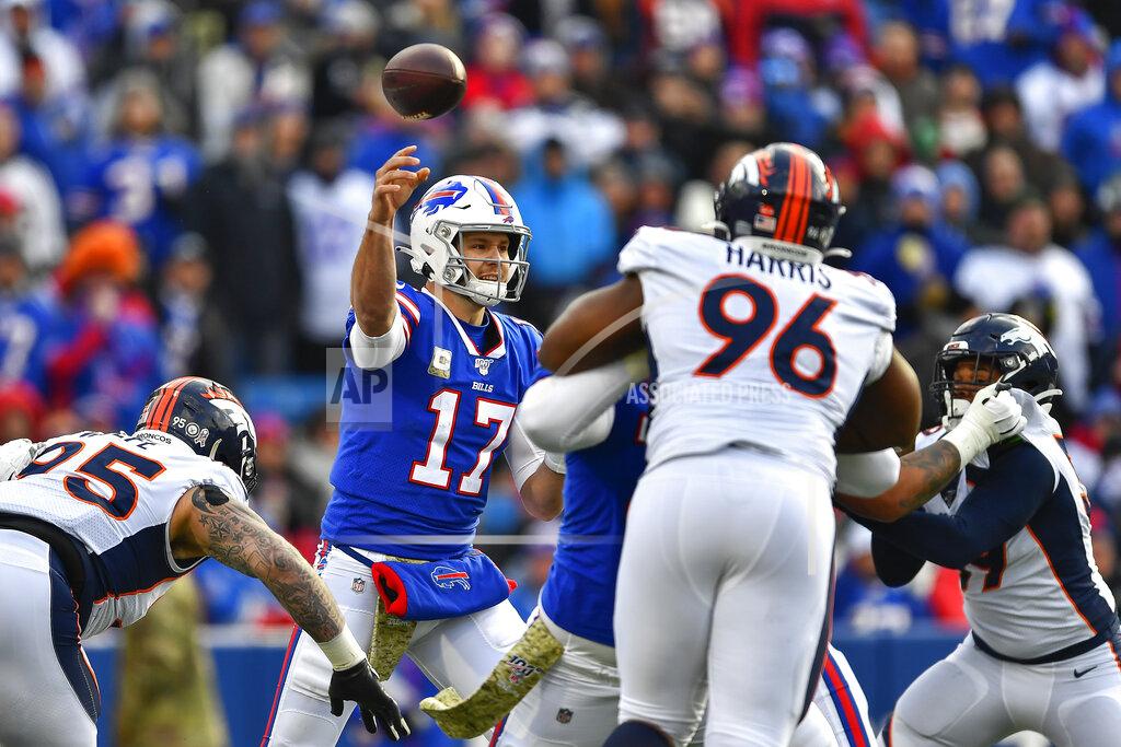 Adrian Kraus Buffalo Bills quarterback Josh Allen (17) passes against the Denver Broncos during the second quarter of an NFL football game, Sunday, Nov. 24, 2019, in Orchard Park, N.Y. (AP Photo/Adrian Kraus)