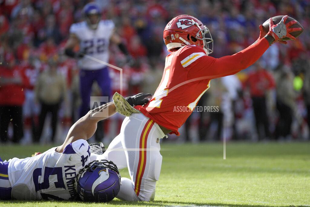 Reed Hoffmann Kansas City Chiefs wide receiver Sammy Watkins (14) makes a catch against Minnesota Vikings linebacker Eric Kendricks (54) during the second half of an NFL football game in Kansas City, Mo., Sunday, Nov. 3, 2019. (AP Photo/Reed Hoffmann)