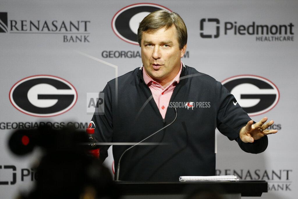 Georgia coach Kirby Smart speaks with the media on National Signing Day in Athens, Ga, on Wednesday, Dec. 18, 2019. (Joshua L. Jones/Athens Banner-Herald via AP)