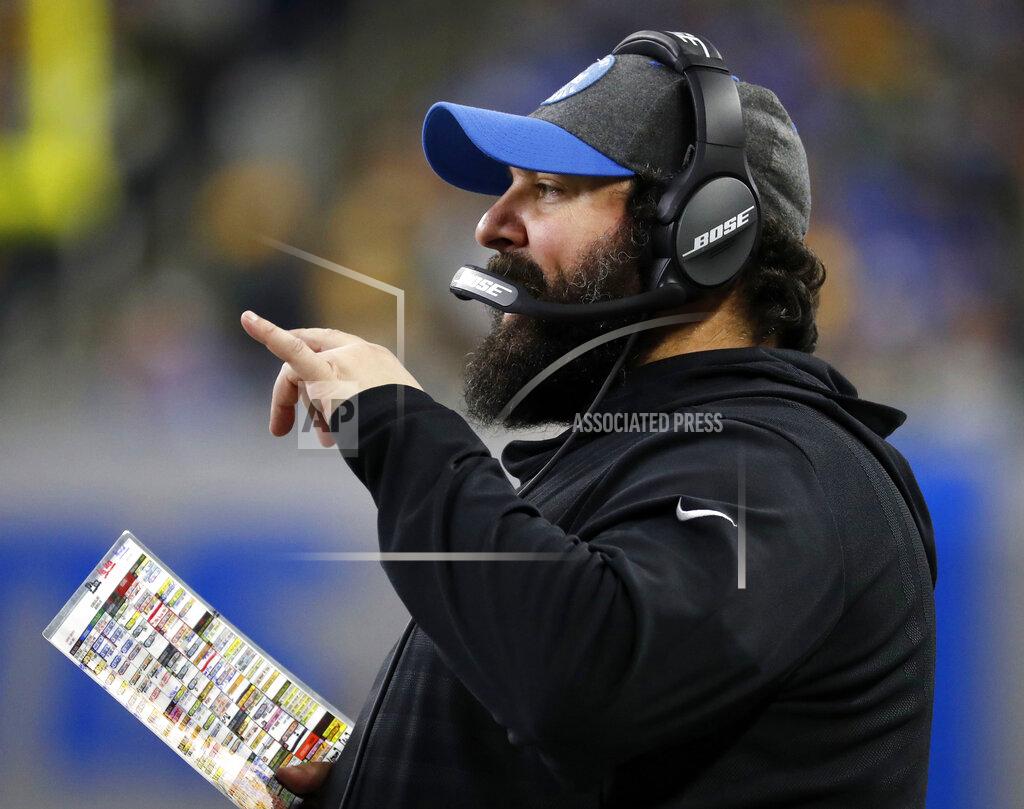 Rick Osentoski FILE - In this Dec. 29, 2019, file photo, Detroit Lions head coach Matt Patricia stands on the sideline during the first half of an NFL football game against the Green Bay Packers in Detroit. The Lions closed 2019 with nine straight setbacks to finish with just three victories in the franchise’s worst season in a decade. And if general manager Bob Quinn and Patrica don't at least help the team contend for a spot in the playoffs, they probably won't be back in 2021. (AP Photo/Rick Osentoski, File)