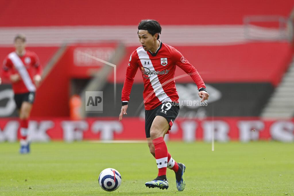 Mike Hewitt Southampton's Takumi Minamino controls the ball during an English Premier League soccer match between Southampton and Brighton at the St Mary's Stadium in Southampton, England, Sunday March 14, 2021. (Mike Hewitt/Pool via AP)