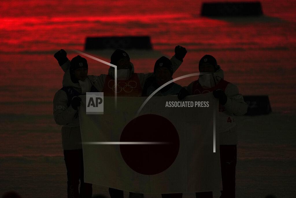 Alessandra Tarantino Bronze medal finishers Japan pose after a venue ceremony after the cross-country skiing competition of the team Gundersen large hill/4x5km at the 2022 Winter Olympics, Thursday, Feb. 17, 2022, in Zhangjiakou, China. (AP Photo/Alessandra Tarantino)