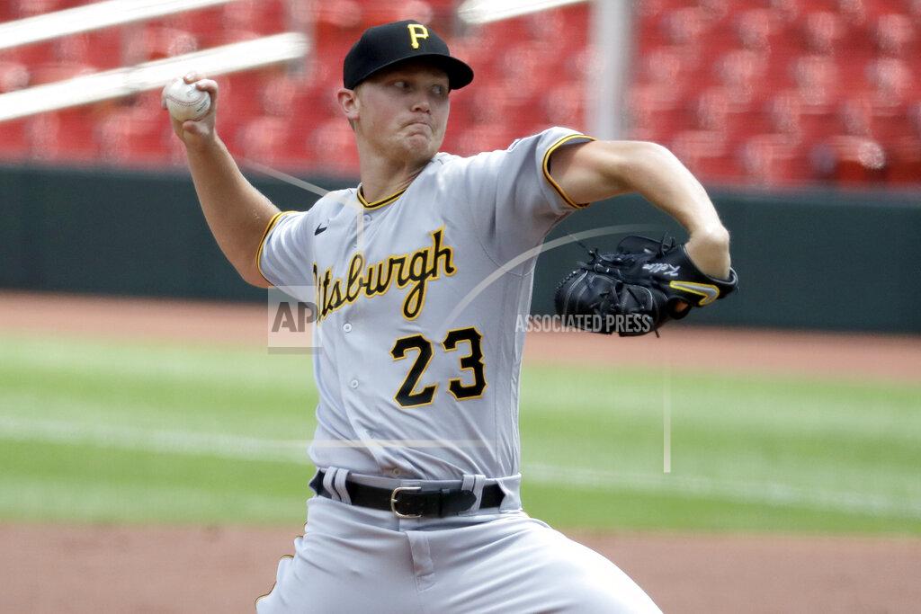 Jeff Roberson Pittsburgh Pirates starting pitcher Mitch Keller throws during the first inning of a baseball game against the St. Louis Cardinals Sunday, July 26, 2020, in St. Louis. (AP Photo/Jeff Roberson)