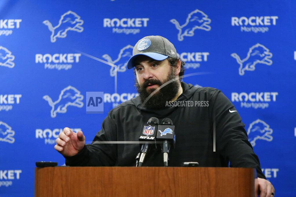 Duane Burleson FILE - In this Dec. 29, 2019, file photo, Detroit Lions head coach Matt Patricia addresses the media after an NFL football game against the Green Bay Packers in Detroit. The 2020 NFL Draft is April 23-25. (AP Photo/Duane Burleson, File)