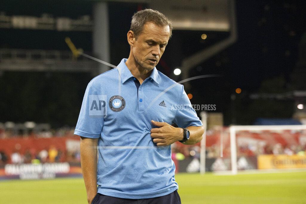 Chris Young Charlotte FC head coach Christian Lattanzio reacts during his team's loss to Toronto FC in an MLS soccer match in Toronto, Saturday July 23, 2022. (Chris Young/The Canadian Press via AP)