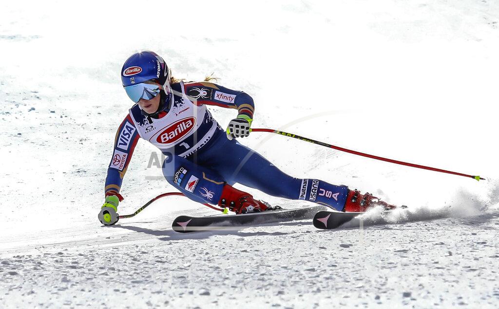 Chris Dillman FILE - In this Nov. 15, 2017, file photo, Mikaela Shiffrin gets low in her turn during a downhill training run at Copper Mountain, Colo. Shiffrin and the U.S. women's ski team, along with the men's Europa squad, returned to snow for a June camp in Copper Mountain, Colorado. It was a chance to go fast on the slopes again after the season abruptly ended in March due to the coronavirus pandemic. (Chris Dillmann/Vail Daily via AP, File)