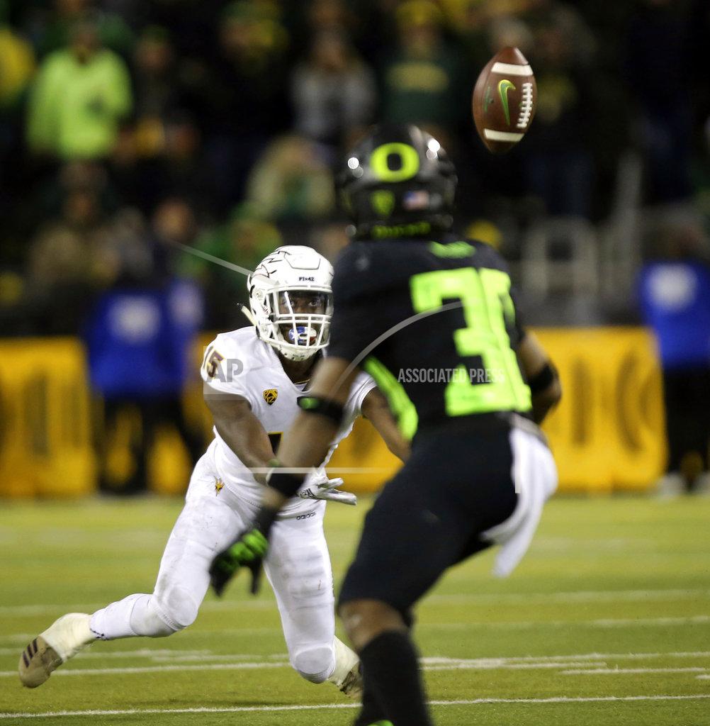Chris Pietsch Arizona State's Cam Phillips dives for a tipped pass in the fourth quarter against Oregon in an NCAA college football game Saturday, Nov. 17, 2018, in Eugene, Ore. (AP Photo/Chris Pietsch)