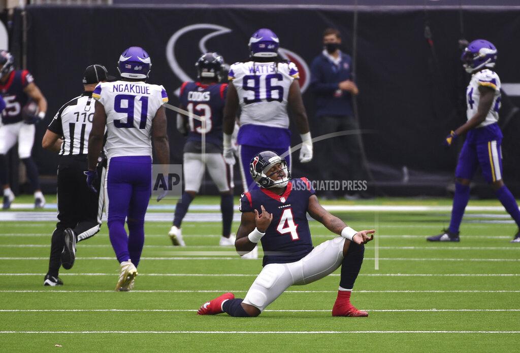 Eric Christian Smith Houston Texans quarterback Deshaun Watson (4) celebrates a touchdown against the Minnesota Vikings during the second half of an NFL football game Sunday, Oct. 4, 2020, in Houston. (AP Photo/Eric Christian Smith)