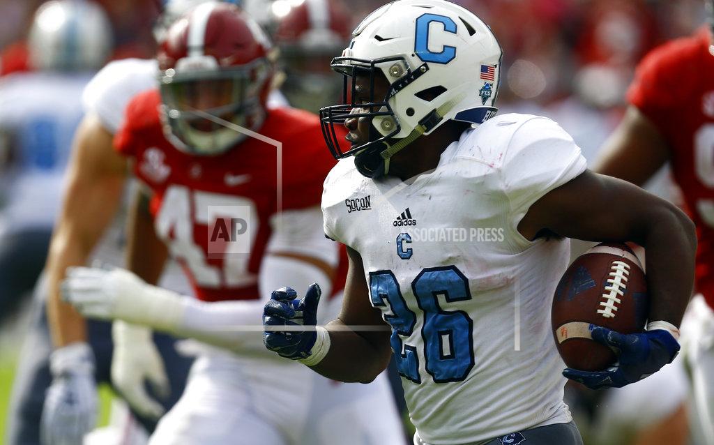 Butch Dill Citadel running back Keyonte Sessions (26) carries the ball against Alabama during the second half of an NCAA college football game, Saturday, Nov. 17, 2018, in Tuscaloosa, Ala. (AP Photo/Butch Dill)