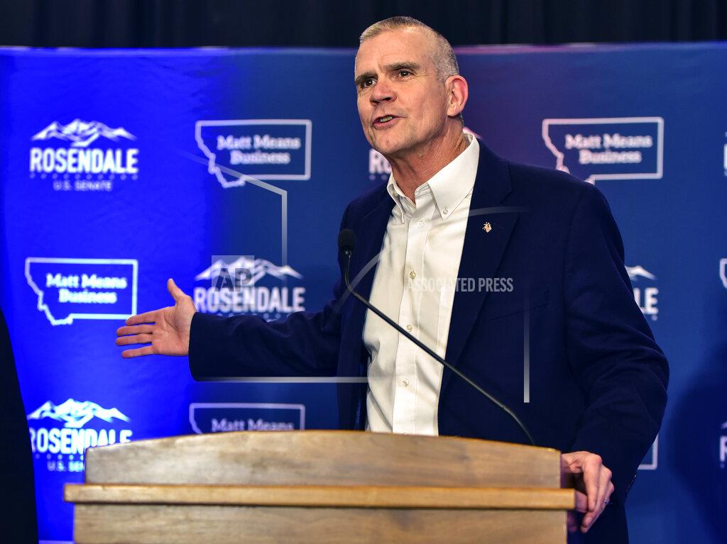 Eliza Wiley FILE – In this Nov. 6, 2018, file photo, Matt Rosendale greets supporters in Helena, Montana. In the race for Montana's lone U.S. House seat, Republican Matt Rosendale faces opponent Democrat Kathleen Williams. (AP Photo/Eliza Wiley, File)