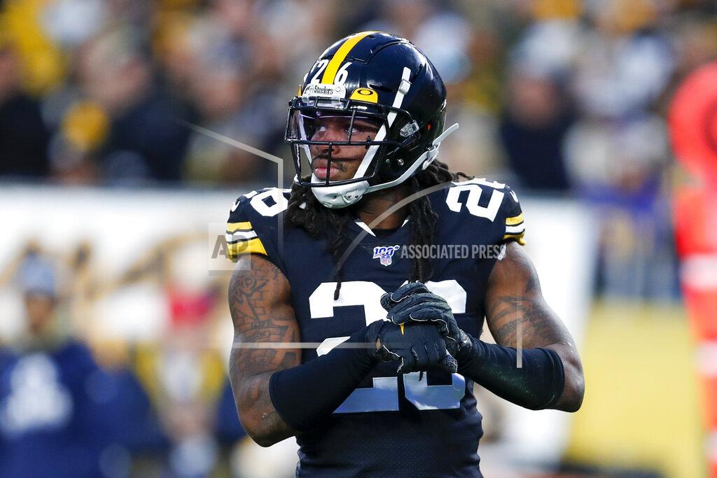 Keith Srakocic THIS CORRECTS THE IDENTIFICATION OF THE PLAYER SHOWN TO RUNNING BACK ANTHONY MCFARLAND JR.(26), AND NOT STEVE NELSON (22) AS ORIGINALLY SENT. A PHOTO OF NELSON WILL BE SENT SHORTLY - FILE - In this Nov. 10, 2019, file photo, Pittsburgh Steelers cornerback Anthony McFarland Jr. (26) waits between plays during the first half of an NFL football game against the Los Angeles Rams in Pittsburgh. (AP Photo/Keith Srakocic, File)