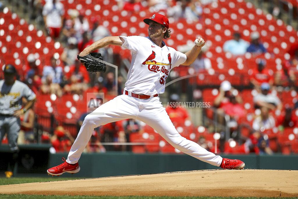 Scott Kane St. Louis Cardinals starting pitcher Matthew Liberatore (52) throws during the first inning in the first game of a baseball doubleheader against the Pittsburgh Pirates, Tuesday, June 14, 2022, in St. Louis. (AP Photo/Scott Kane)