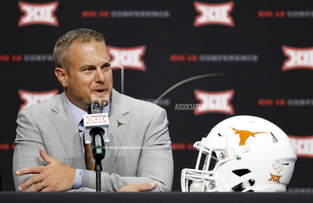 David Kent Texas head coach Tom Herman speaks during Big 12 Conference NCAA college football media day Tuesday, July 16, 2019, at AT&T Stadium in Arlington, Texas. (AP Photo/David Kent)
