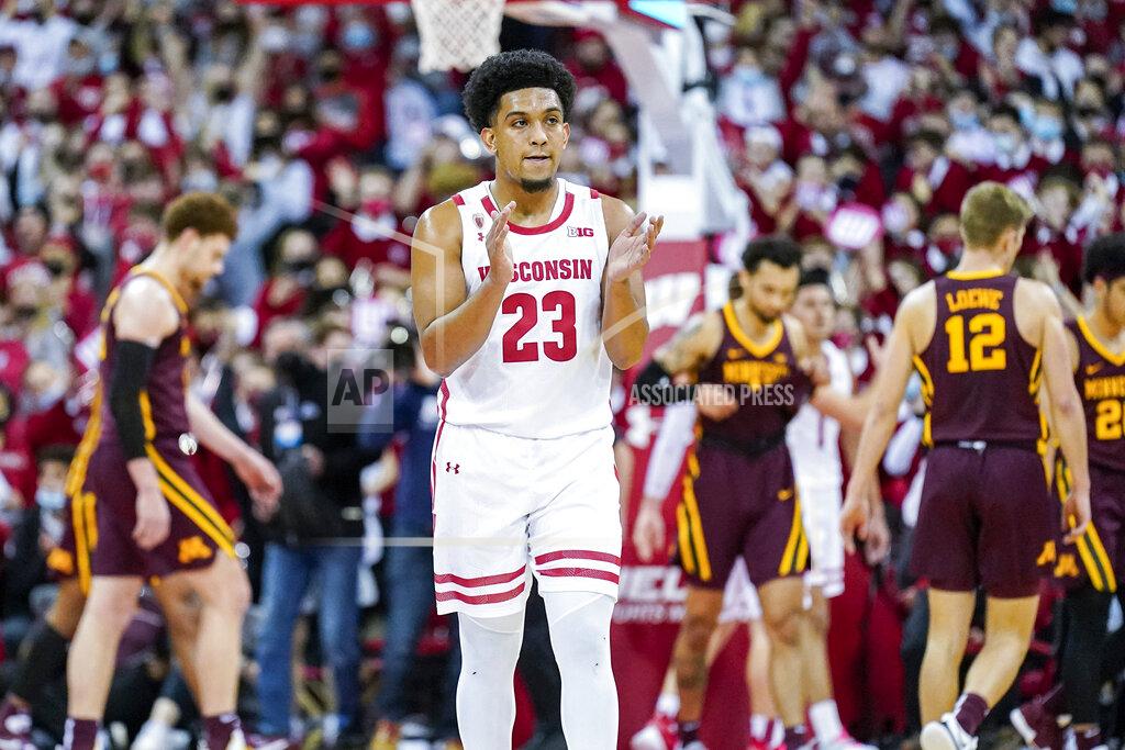 Andy Manis Wisconsin's Chucky Hepburn (23) claps after Wisconsin beat Minnesota 66-60 during an NCAA college basketball game Sunday, Jan. 30, 2022, in Madison, Wis. (AP Photo/Andy Manis)