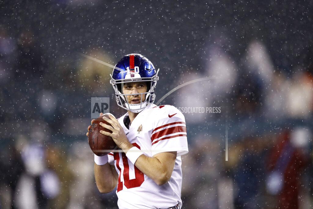 Matt Rourke New York Giants' Eli Manning warms up before an NFL football game against the Philadelphia Eagles, Monday, Dec. 9, 2019, in Philadelphia. (AP Photo/Matt Rourke)