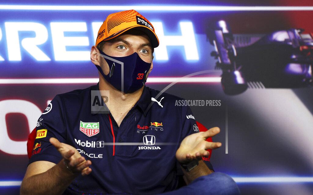 Clive Rose Red Bull driver Max Verstappen of the Netherlands attends a media conference ahead of the Austrian Formula One Grand Prix at the Red Bull Ring racetrack in Spielberg, Austria, Thursday, July 1, 2021. (Clive Rose/Pool Photo via AP)
