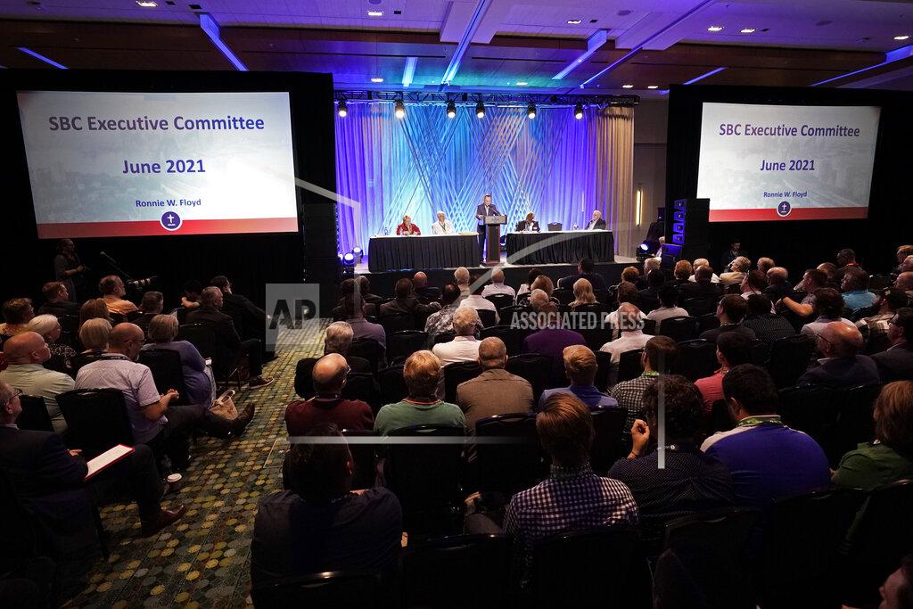 Mark Humphrey Dr. Ronnie Floyd, president and CEO of the executive committee of the Southern Baptist Convention, speaks during the executive committee plenary meeting at the denomination's annual meeting Monday, June 14, 2021, in Nashville, Tenn. (AP Photo/Mark Humphrey)