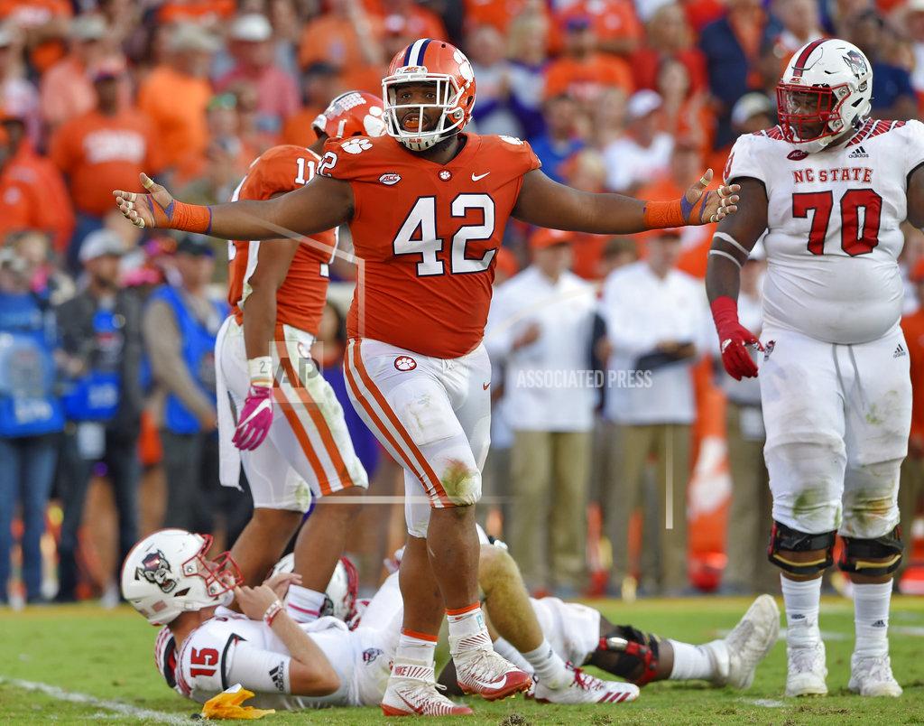 Richard Shiro Clemson's Christian Wilkins reacts after a roughing the passer penalty is called against him during the second half of an NCAA college football game against North Carolina State, Saturday, Oct. 20, 2018, in Clemson, S.C. (AP Photo/Richard Shiro)