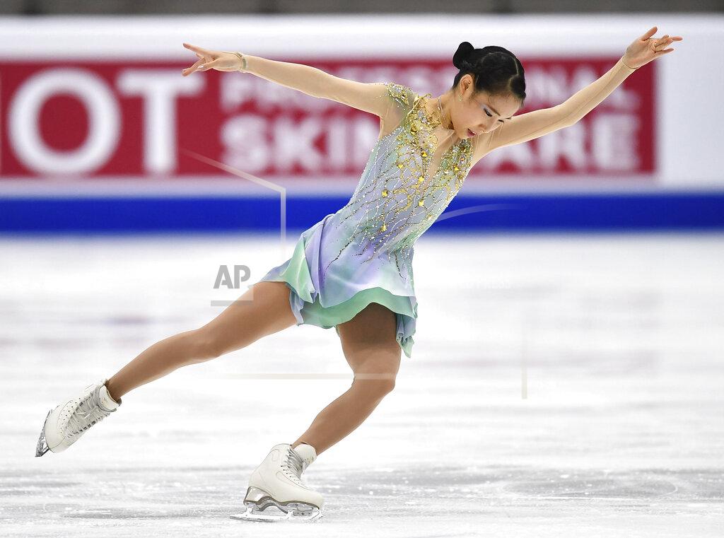 Sergei Stepanov Mai Mihara of Japan performs in the women free skating program during the ISU Four Continents Figure Skating Championships in Tallinn, Estonia, Saturday, Jan. 22, 2022. (AP Photo/Sergei Stepanov)