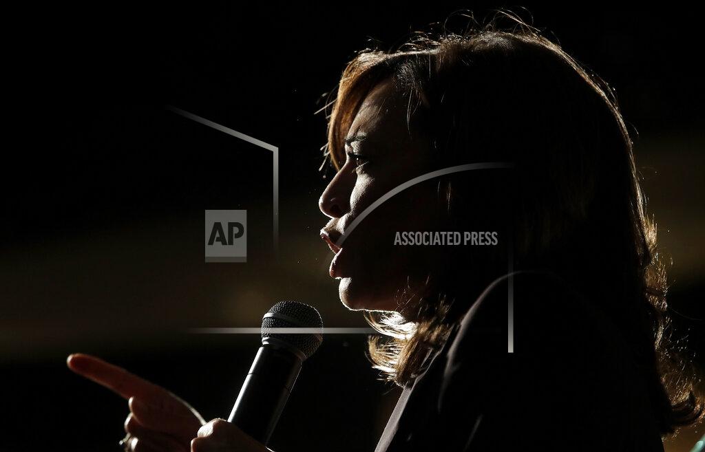 Jeff Chiu FILE - In this Saturday, June 1, 2019 file photo, Democratic presidential candidate Sen. Kamala Harris, D-Calif., speaks at an SEIU event before the 2019 California Democratic Party State Organizing Convention in San Francisco. Harris is only the second Black woman to serve in the Senate, and in 2020, a prominent contender for the vice-presidential ticket. (AP Photo/Jeff Chiu)