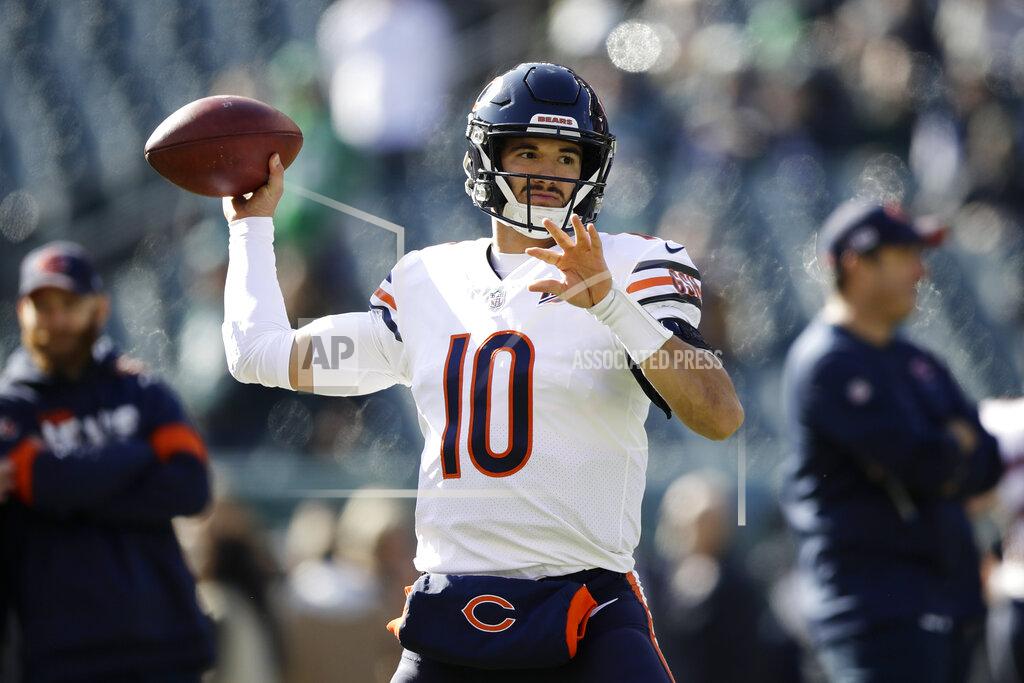 Matt Rourke Chicago Bears' Mitchell Trubisky warms up before an NFL football game against the Philadelphia Eagles, Sunday, Nov. 3, 2019, in Philadelphia. (AP Photo/Matt Rourke)