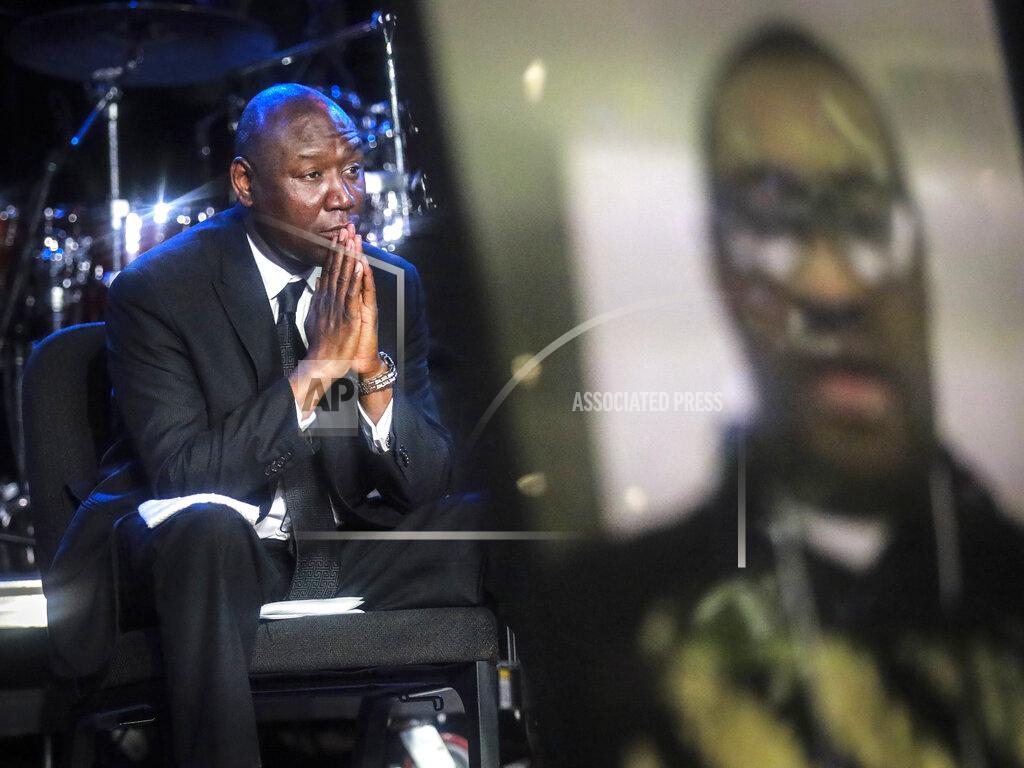 Bebeto Matthews Civil rights attorney Ben Crump attends a memorial service for George Floyd at North Central University, on Thursday, June 4, 2020, in Minneapolis. Hollywood celebrities, musicians and political leaders gathered in front of the golden casket of George Floyd whose death at the hands of police sparked global protests. (AP Photo/Bebeto Matthews)