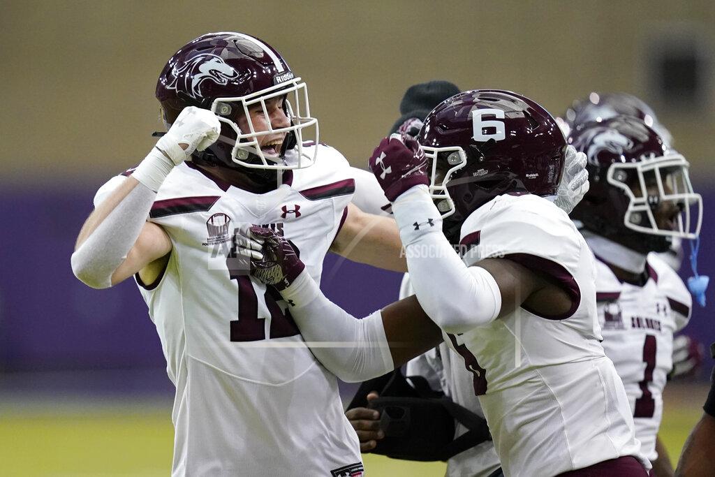 Charlie Neibergall Southern Illinois linebacker Branson Combs, left, celebrates with teammate Jakari Patterson (6) after intercepting a pass during the first half of an NCAA college football game against Northern Iowa, Saturday, Oct. 30, 2021, in Cedar Falls, Iowa. (AP Photo/Charlie Neibergall)