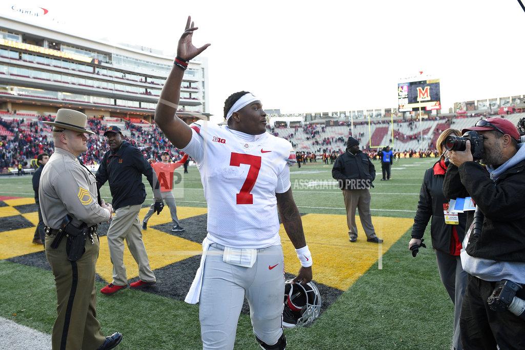 Nick Wass Ohio State quarterback Dwayne Haskins Jr. (7) waves to the stands as he leaves the field after an NCAA football game against Maryland, Saturday, Nov. 17, 2018, in College Park, Md. Ohio State won 52-51 in overtime. (AP Photo/Nick Wass)