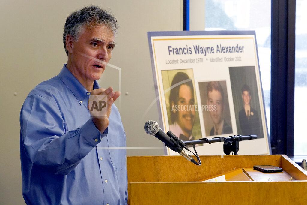 Charles Rex Arbogast Cook County Sheriff Tom Dart answers a question after announcing the identity of "Gacy Victim 5" as North Carolina native Francis Wayne Alexander during a news conference Monday, Oct. 25, 2021, in Maywood, Ill. Alexander's body was among 26 discovered by police in the crawl space of John Wayne Gacy's home more than 40 years ago, with three more found outside the house and four others found in waterways that Gacy admitted killing. Police were able to identify 25 of the victims but the final eight, Alexander among them, were buried without having ever been identified. (AP Photo/Charles Rex Arbogast)
