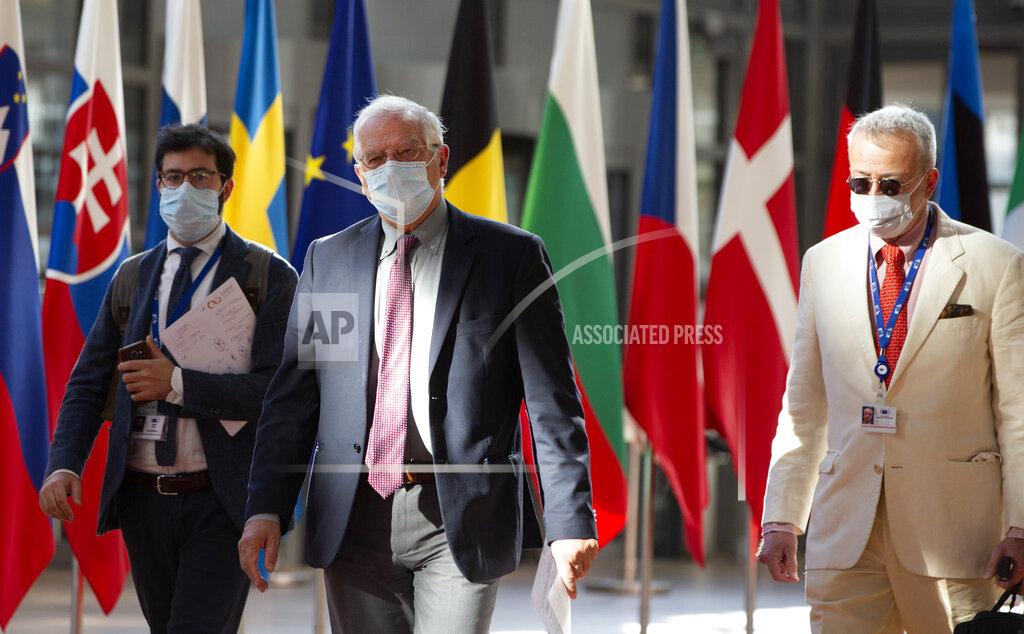 Virginia Mayo European Union foreign policy chief Josep Borrell arrives for a meeting of EU foreign ministers at the European Council building in Brussels, Monday, July 13, 2020. European Union foreign ministers meet for the first time face-to-face since the pandemic lockdown and will assess their fraught relations with China and discuss the troubled relation with Turkey. (AP Photo/Virginia Mayo, Pool)/