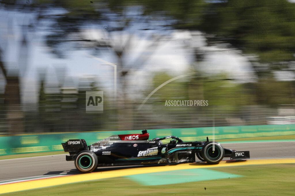 Luca Bruno Mercedes driver Lewis Hamilton of Britain steers his car during free practice for Sunday's Emilia Romagna Formula One Grand Prix, at the Imola track, Italy, Friday, April 16, 2021. (AP Photo/Luca Bruno)