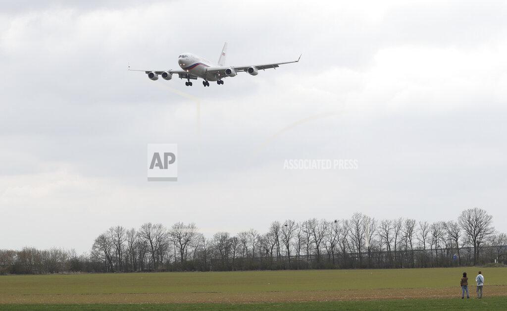 Petr David Josek Russian special government plane lands at the Vaclav Havel airport in Prague, Czech Republic, Monday, April 19, 2021. Czech Republic is expelling 18 diplomats identified as spies over a 2014 ammunition depot explosion. On Saturday, April 17, 2021, Prime Minister Andrej Babis said the Czech spy agencies provided clear evidence about the involvement of Russian military agents in the massive explosion that killed two people. (AP Photo/Petr David Josek)
