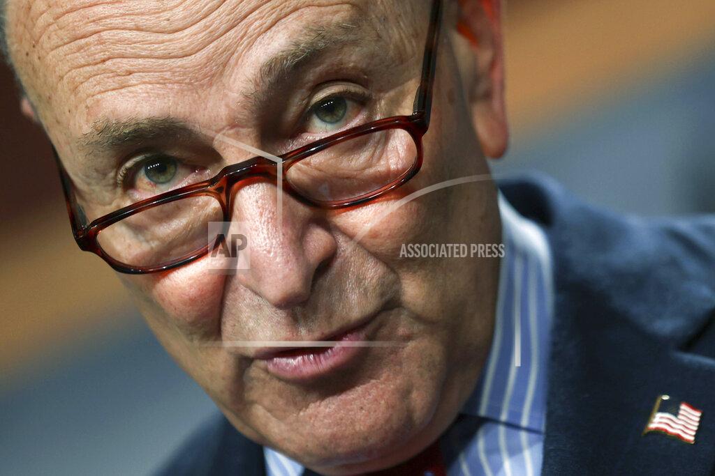 Senate Majority Leader Chuck Schumer of New York, holds a news conference, Thursday, March 25, 2021 on Capitol Hill in Washington. (Jonathan Ernst/Pool via AP)